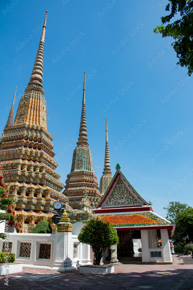 Fototapeta premium Stupas in Wat Pho(The Temple of the Reclining Buddha) in Bangkok , Famous temple in Thailand .