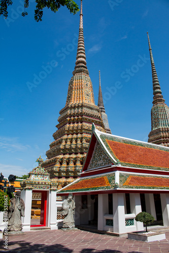 Stupas in Wat Pho(The Temple of the Reclining Buddha) in Bangkok , Famous temple in Thailand .