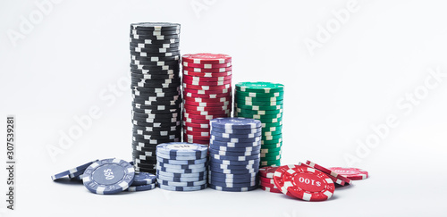 Poker chips on a white background