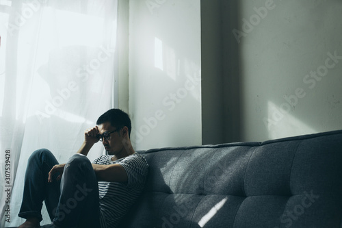 Fotografie, Obraz panic attacks alone young woman sad fear stressful depressed emotion