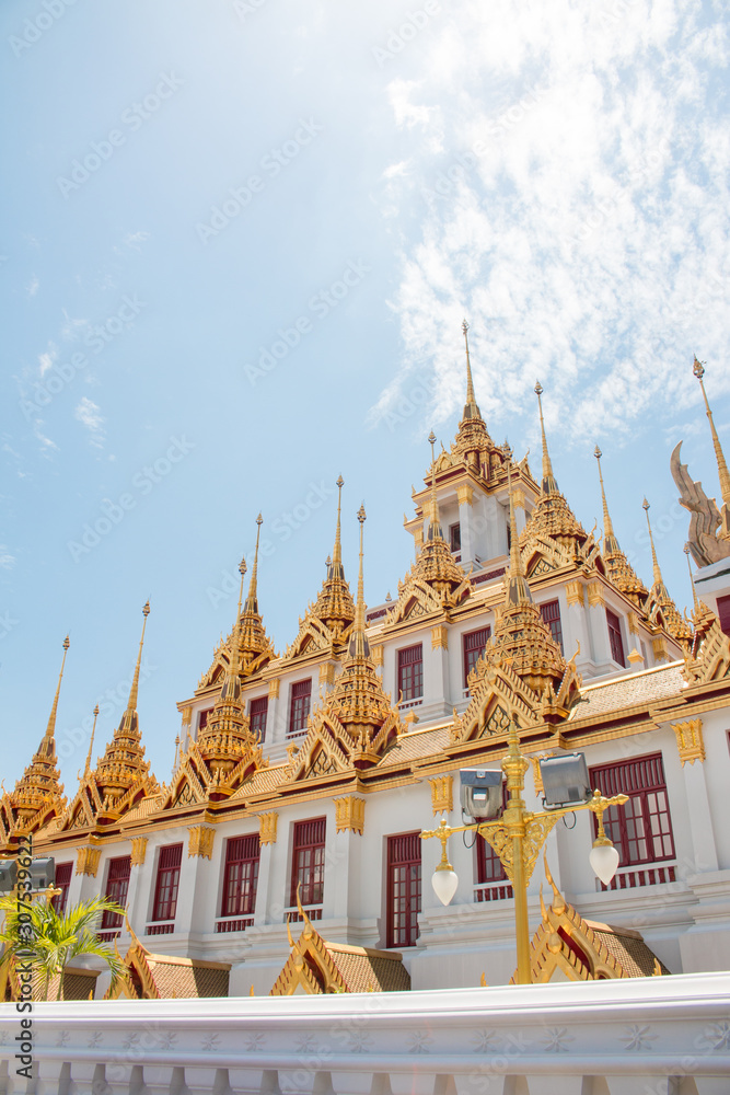 Fototapeta premium Wat Ratchanatdaram or Loha Prasat the only metal castle in the world still in Bangkok, Thailand.