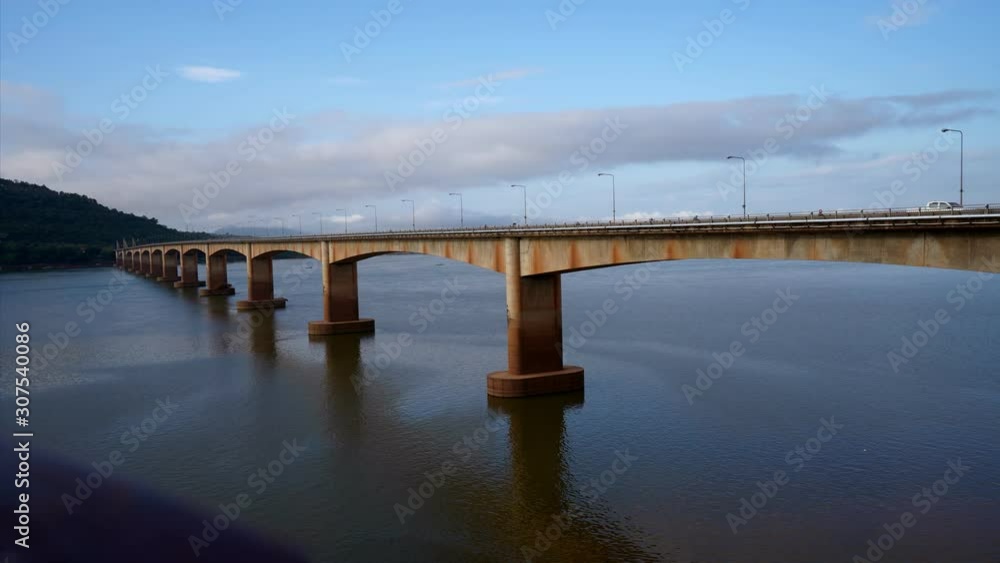 4k timelapse long bridge with beautiful sky moving and cars moving concept