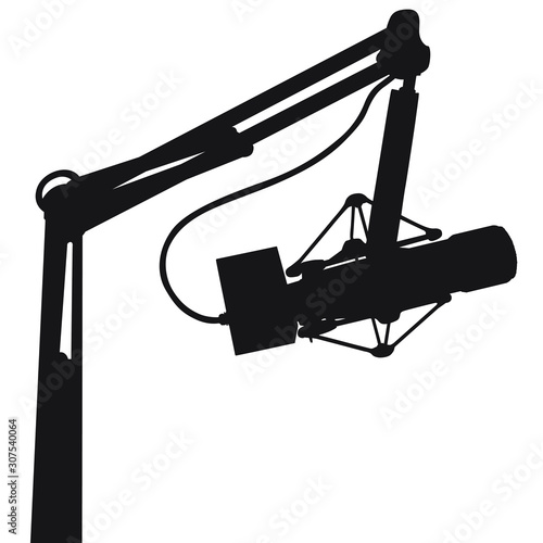 A vector silhouette of a microphone on a stand.