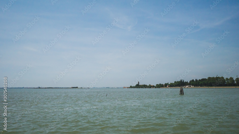 View of lagoon from island of Burano, Venice, Italy