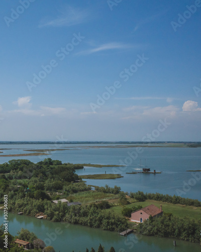 View of island of Torcello and lagoon  from bell tower of Cathedral of Santa Maria Assunta  Torcello  Venice  Italy