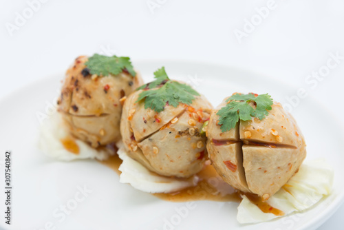 Meatball pork isolated on white background.