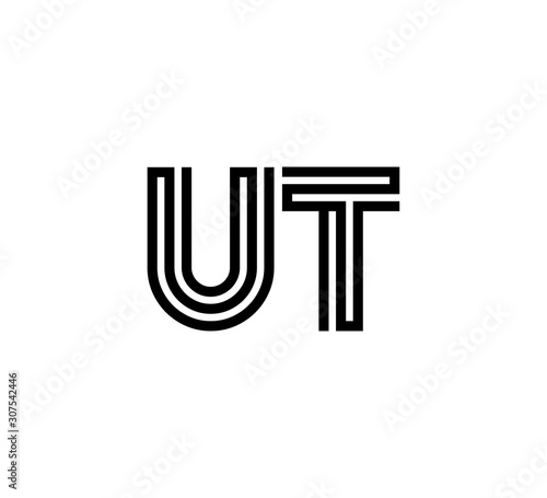 Initial two letter black line shape logo vector UT