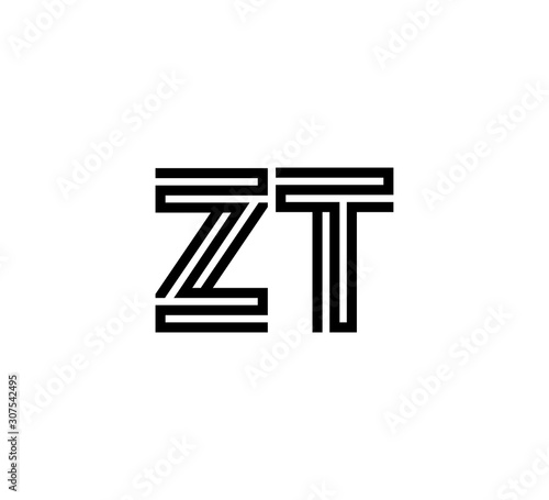 Initial two letter black line shape logo vector ZT