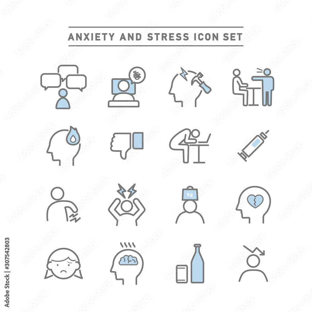 ANXIETY AND STRESS ICON SET ANXIETY AND STRESS ICON SET