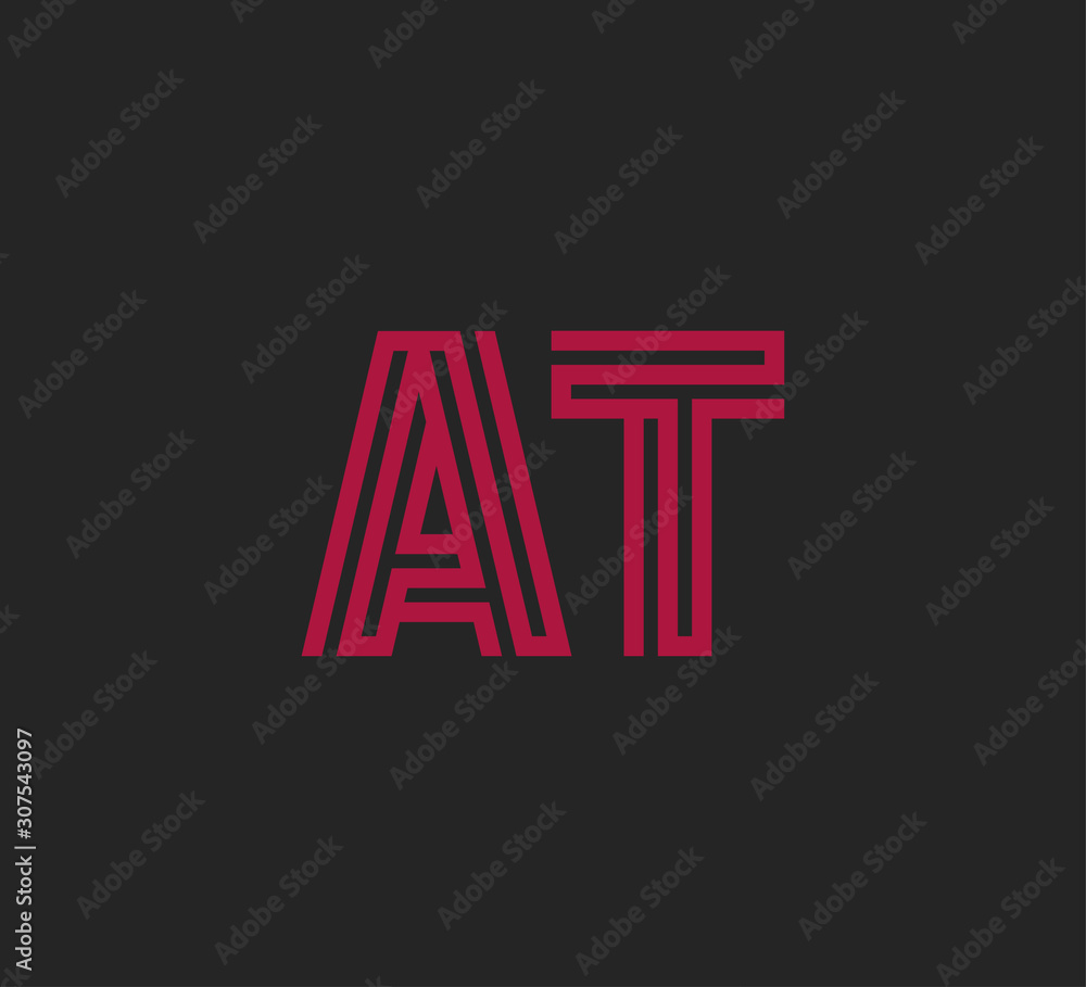 Initial two letter red line shape logo on black vector AT Initial two letter red line shape logo on black vector AT
