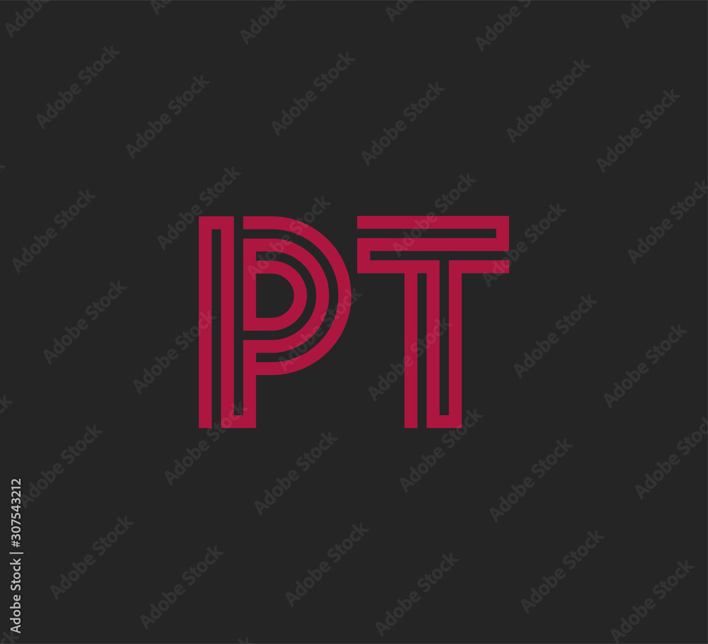 Initial two letter red line shape logo on black vector PT Initial two letter red line shape logo on black vector PT
