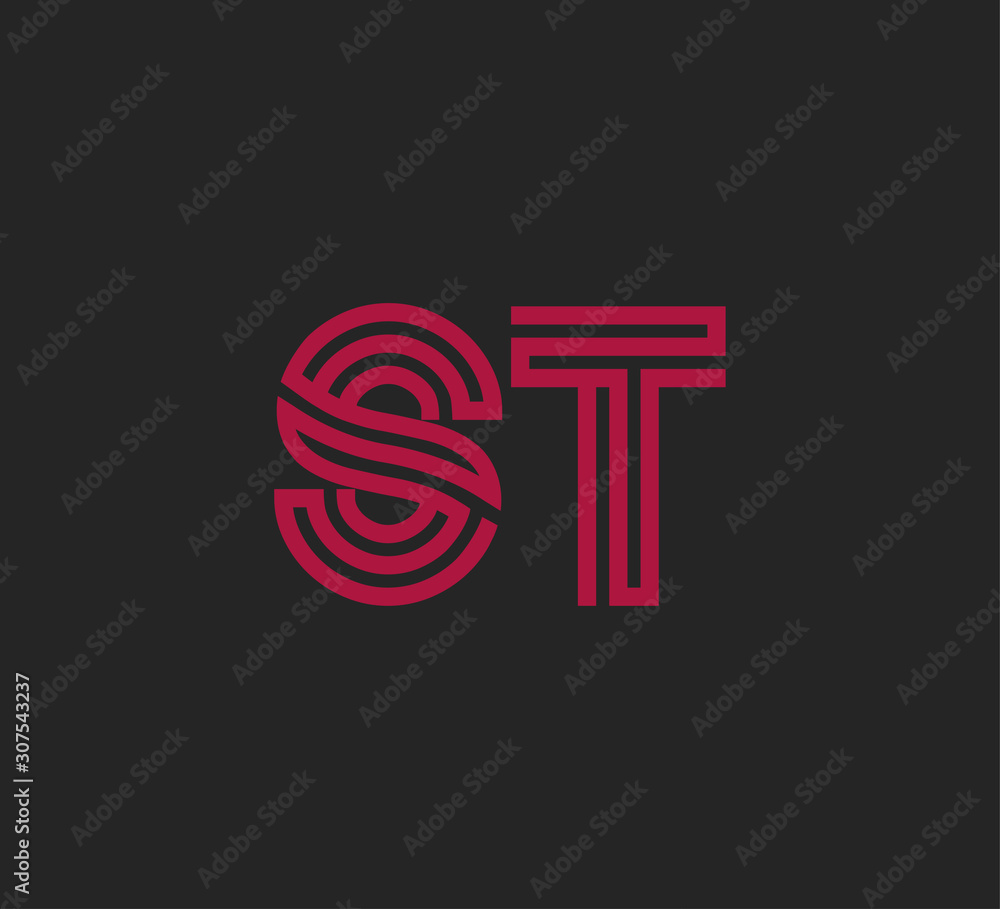 Initial two letter red line shape logo on black vector ST Initial two letter red line shape logo on black vector ST