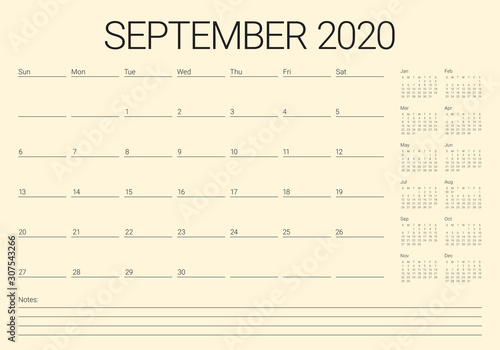 September 2020 desk calendar vector illustration