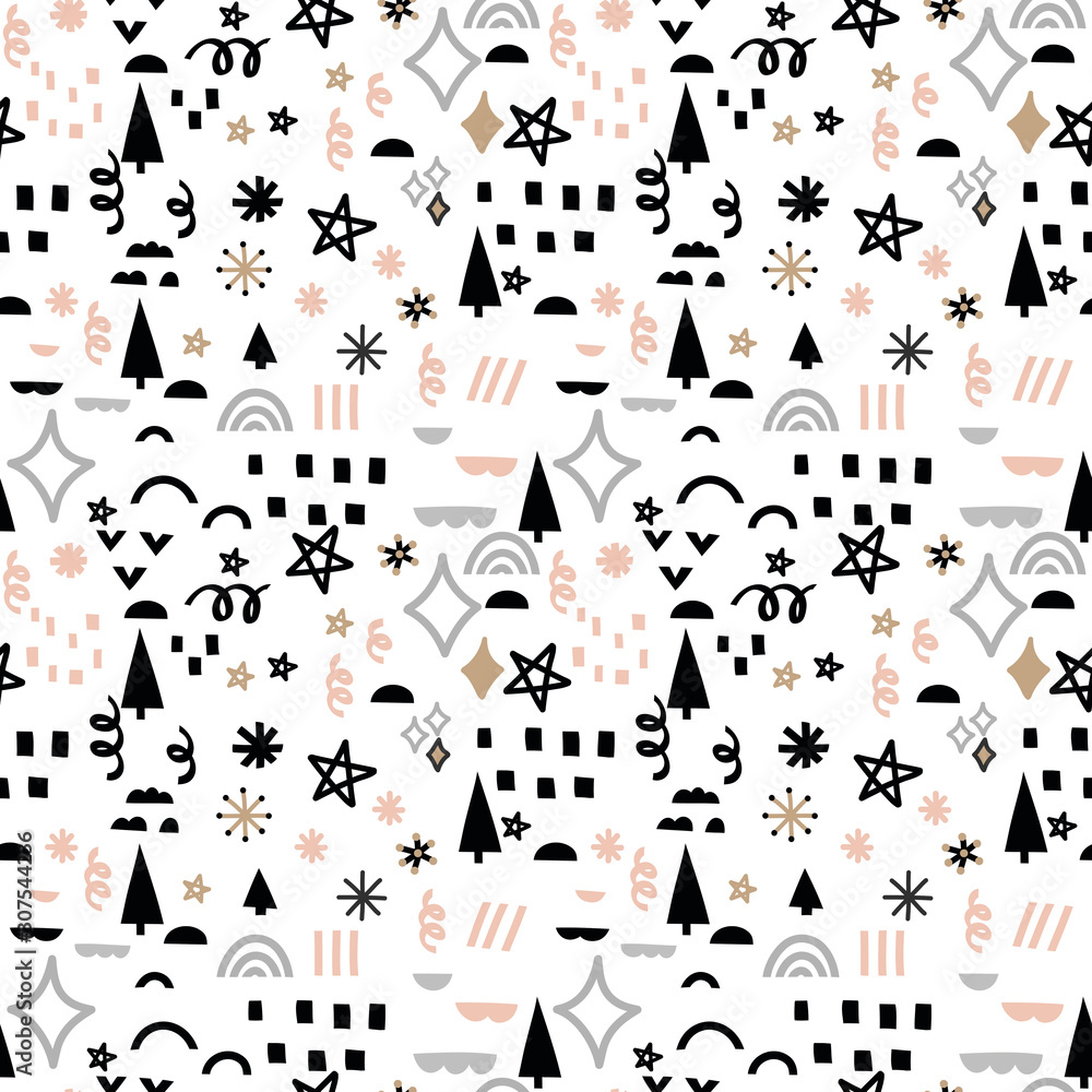 Winter abstract vector pattern background, hand drawn elements