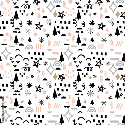 Winter abstract vector pattern background  hand drawn elements