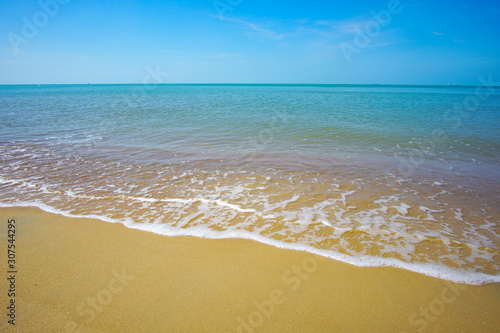 Blue ocean with soft wave and blue sky background.