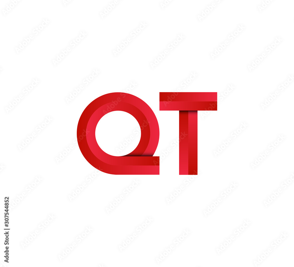 Initial two letter red 3D logo vector QT Initial two letter red 3D logo vector QT
