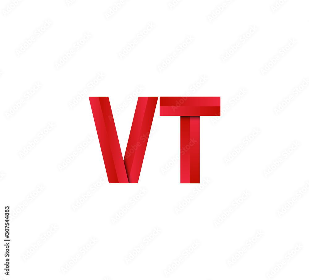 Initial two letter red 3D logo vector VT Initial two letter red 3D logo vector VT