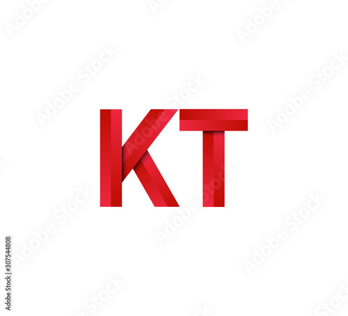 Initial two letter red 3D logo vector KT