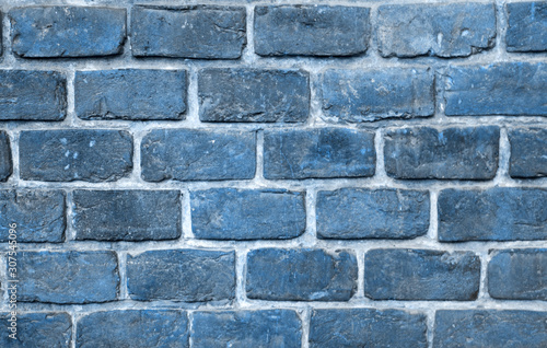 Brick wall. Natural pattern stone blue background. Trendy 2020 year color.