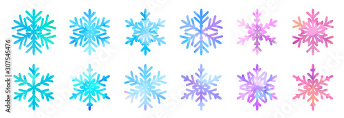 Big bundle set of vector hand drawn doodle watercolor snowflakes photo