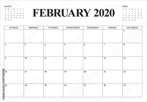 February 2020 desk calendar vector illustration