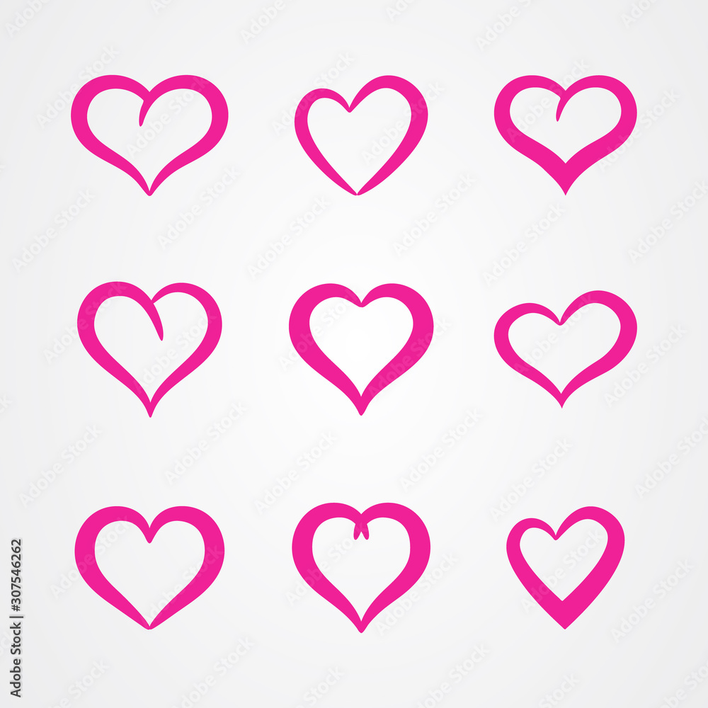 Set of abstract heart shape outline vector. symbol of love.