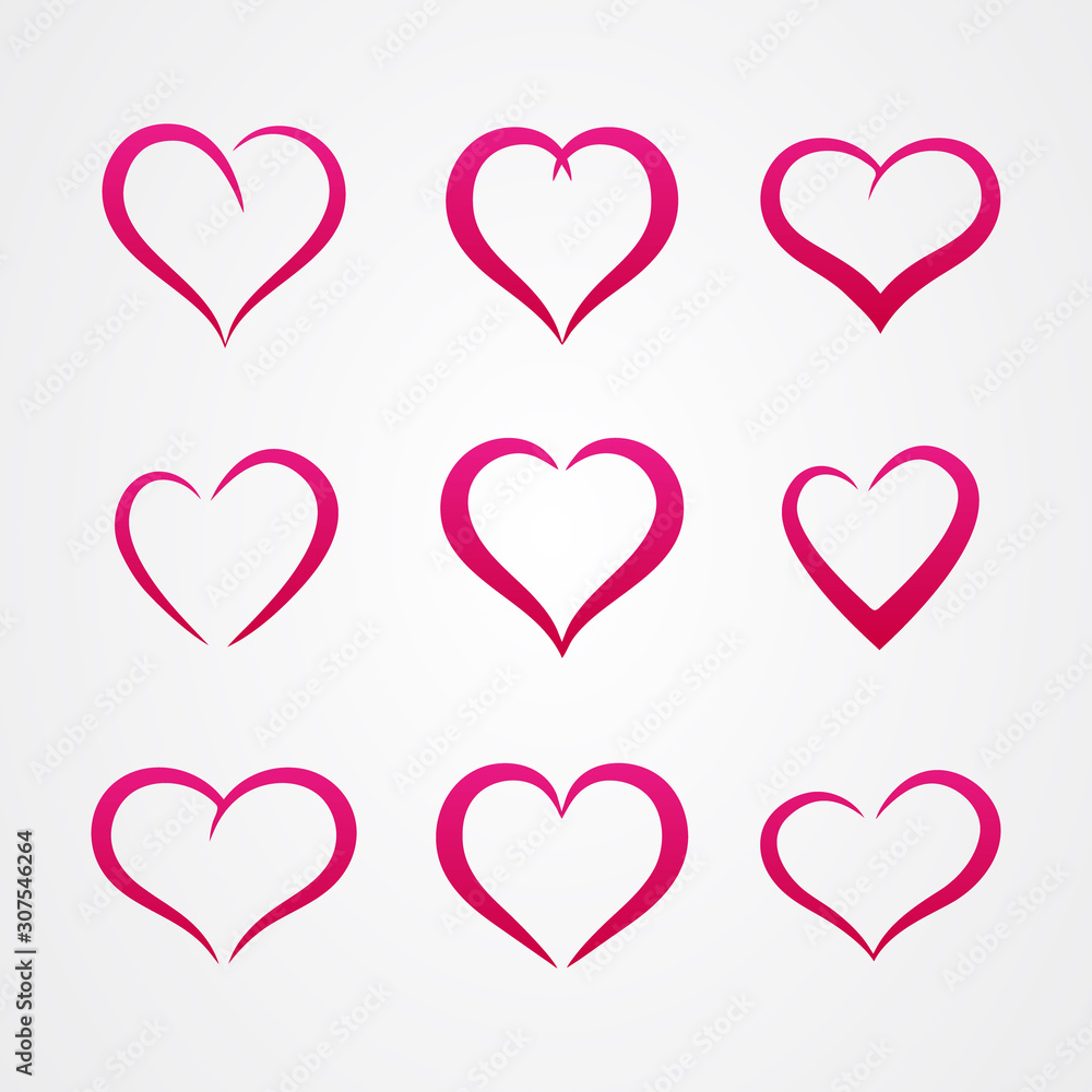 Set of abstract heart shape outline vector. symbol of love Set of abstract heart shape outline vector. symbol of love