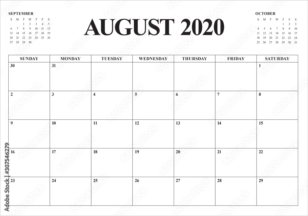 August 2020 desk calendar vector illustration August 2020 desk calendar vector illustration