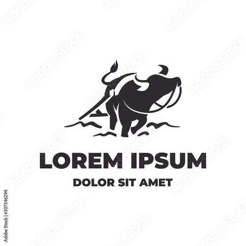 Simple buffalo plow logo or icon design concept