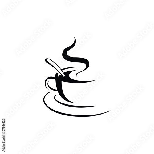 Coffee or tea cup with teaspoon and hot drink icon or logo design template