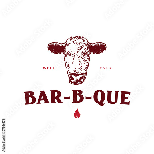 Portrait angus head for meat food and barbeque logo template