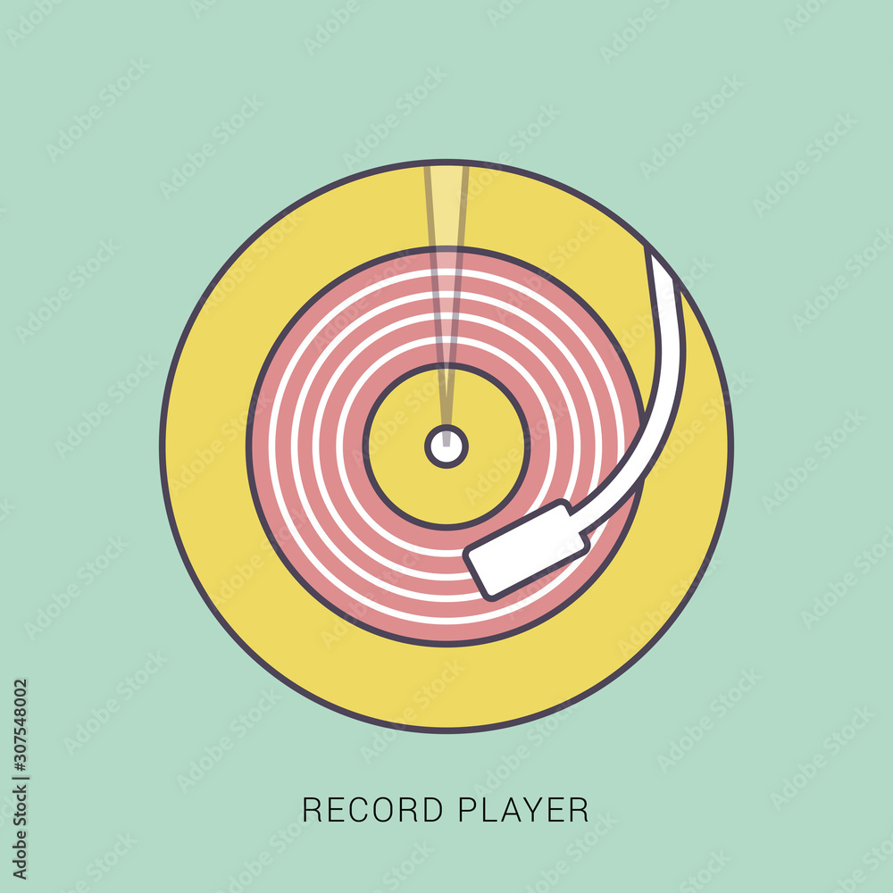 Retro turntable vinyl record player vector. Red and green color with ...