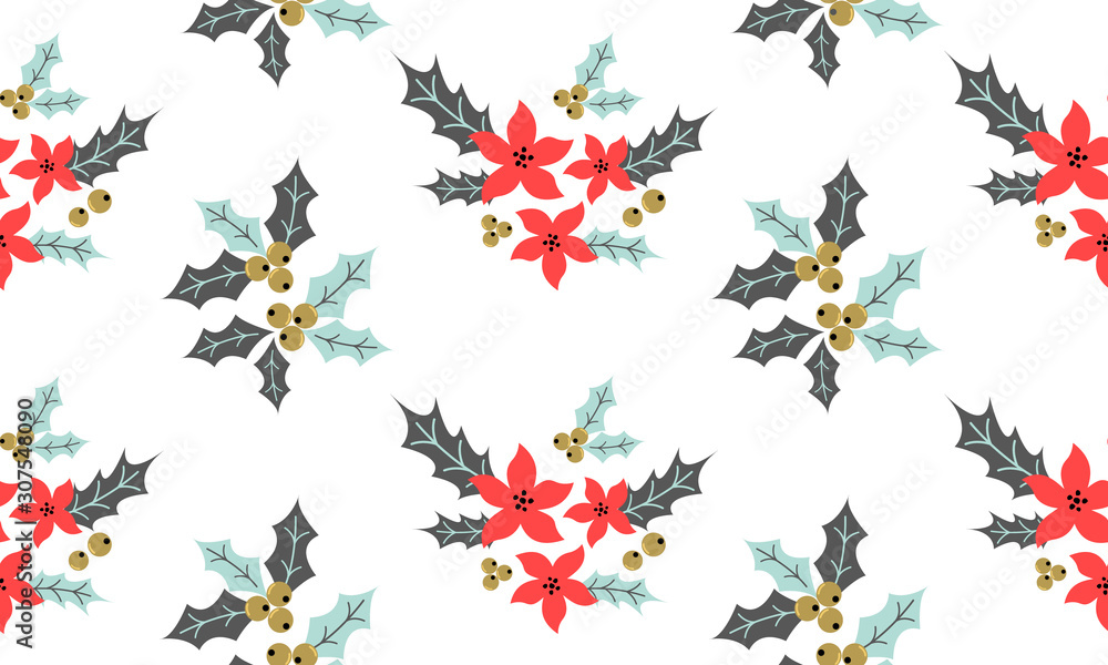 Christmas floral pattern background, red flower ornate.