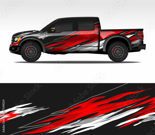 Car wrap decal design vector, for advertising or custom livery WRC style, race rally car vehicle sticker and tinting custom. 4x4 ford Raptor double cabin.