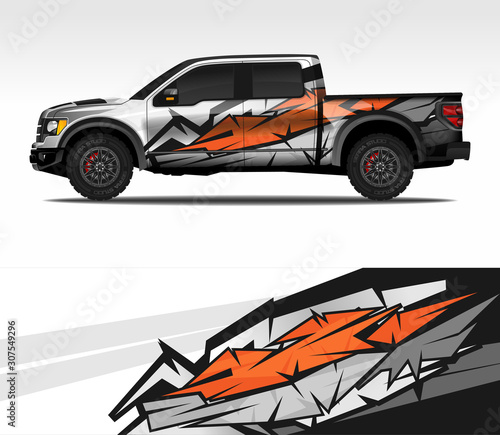 Car wrap decal design vector, for advertising or custom livery WRC style, race rally car vehicle sticker and tinting custom. 4x4 ford Raptor double cabin.