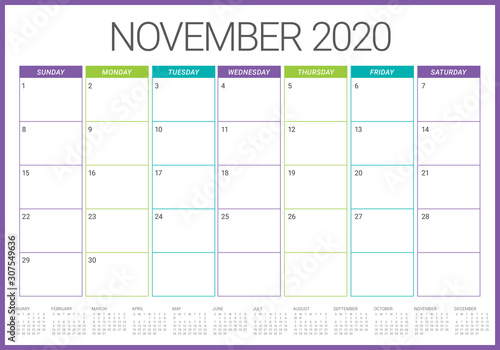 November 2020 desk calendar vector illustration