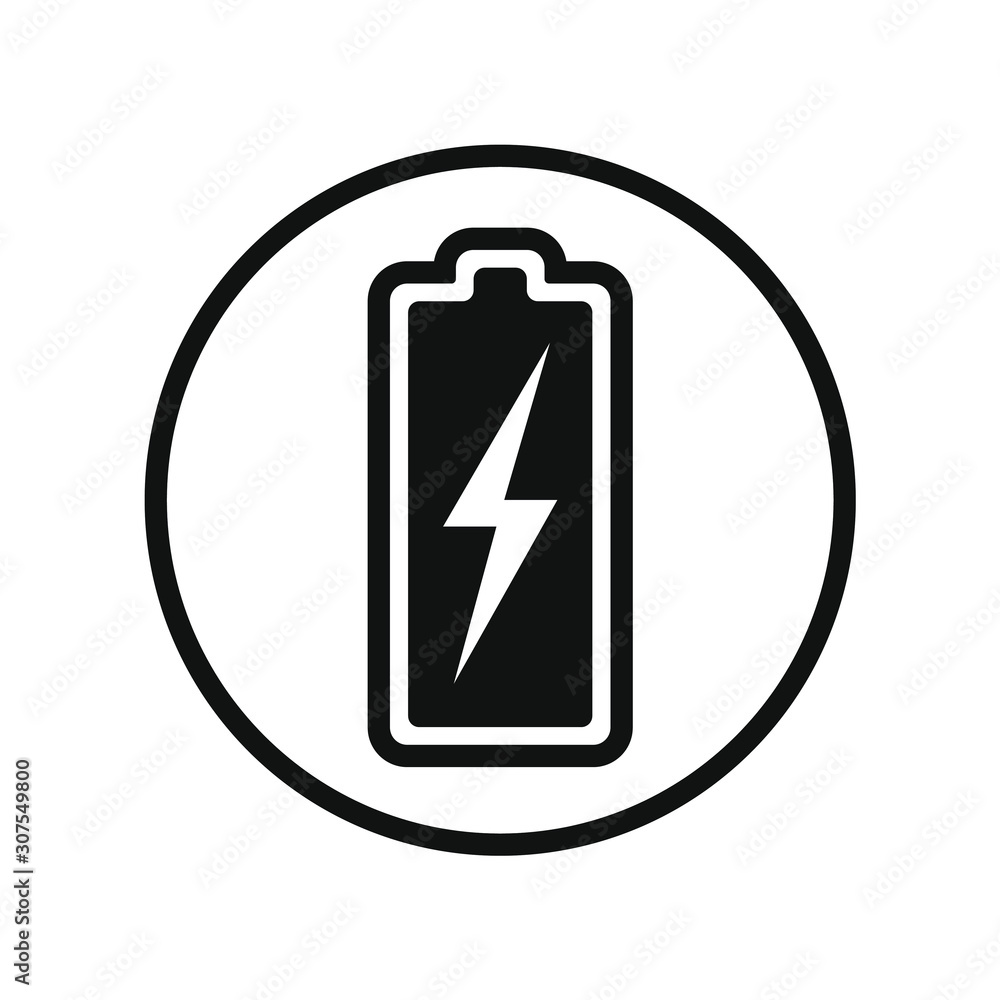 Storage battery graphic Icon. Level battery charging sign in the circle isolated on white background. Vector illustration Storage battery graphic Icon. Level battery charging sign in the circle isolated on white background. Vector illustration