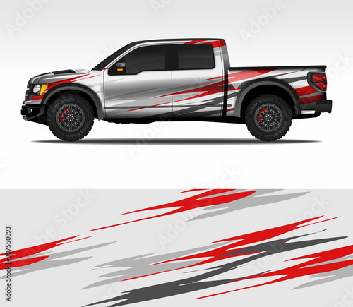 Car wrap decal design vector, for advertising or custom livery WRC style, race rally car vehicle sticker and tinting custom. 4x4 ford Raptor double cabin.