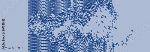 Irregular array or matrix of random ovals. Background breaking down into small fragments.