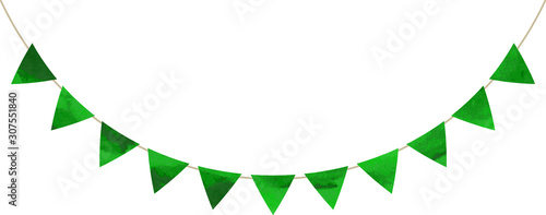 フラッグ_三角_ガーランド_水彩_グリーン_緑_クリスマス