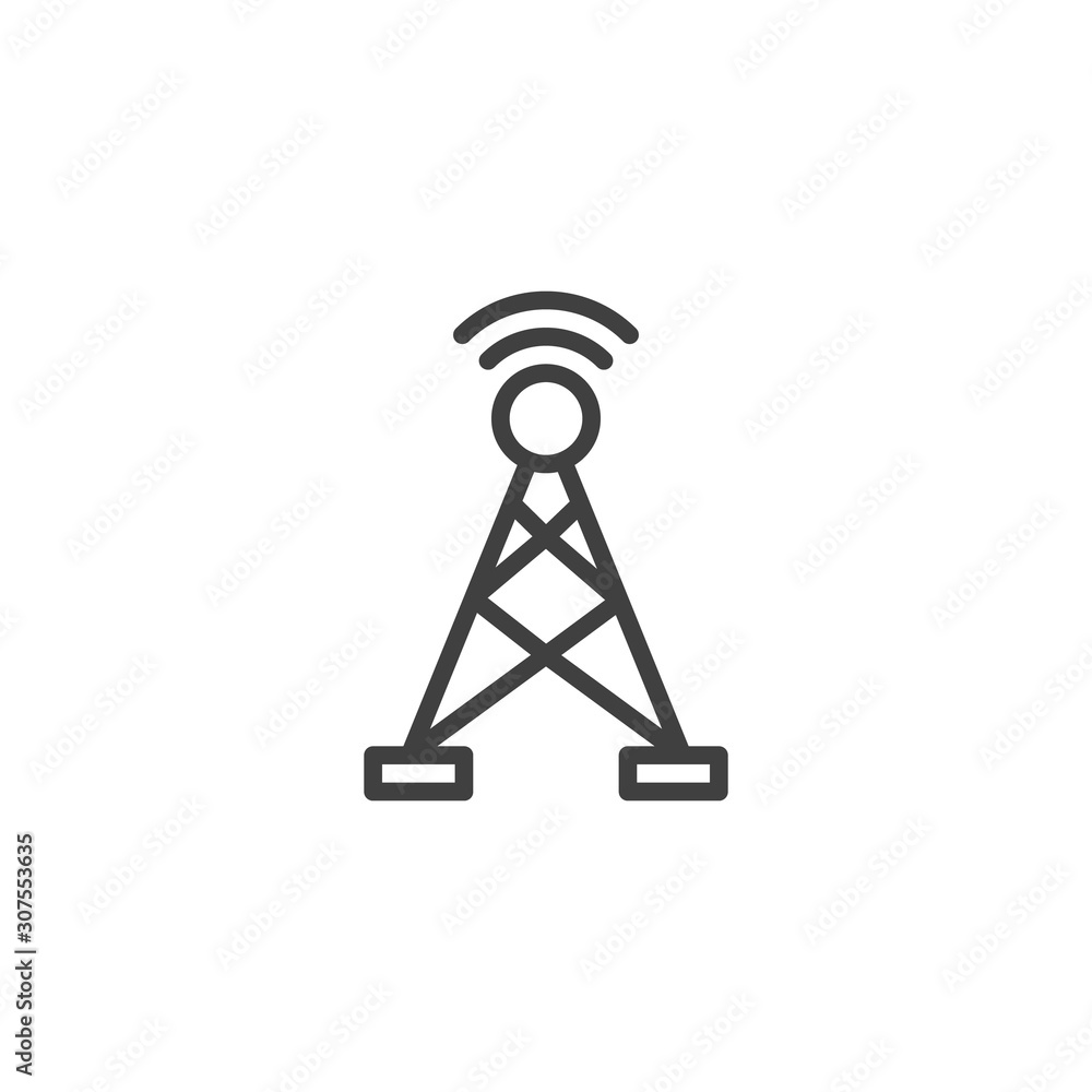 Tower signal antenna line icon. linear style sign for mobile concept and web design. Wireless Antenna transmitter outline vector icon. Symbol, logo illustration. Vector graphics Tower signal antenna line icon. linear style sign for mobile concept and web design. Wireless Antenna transmitter outline vector icon. Symbol, logo illustration. Vector graphics