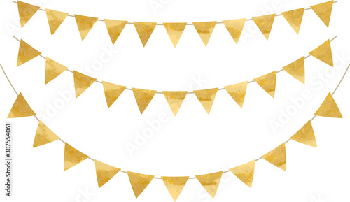 フラッグ_三角_ガーランド_水彩_ゴールド_金_クリスマス