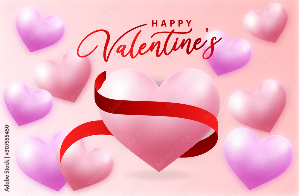 Valentines Day Banner Design creative concept, heart design in various colors contained on pink background. Copy space text area, vector illustration.