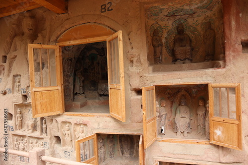 Buddhist sculpture in Bingling Temple and grottoes,Yongjing, Gansu Province, China.UNESCO World heritage site.(Silk Roads: the Routes Network of Chang'an-Tianshan Corridor) photo