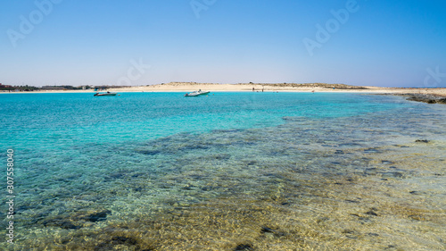 Marsa Matruh, Egypt. The amazing sea with tropical blue, turquoise and green colors. Relaxing context. Fabulous holidays. Mediterranean Sea. North Africa. Clean and pristine sea
