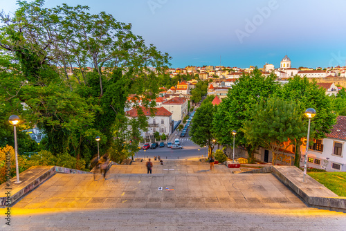 Sunset view of Escadas Monumentais stairway at Coimbra, Portugal