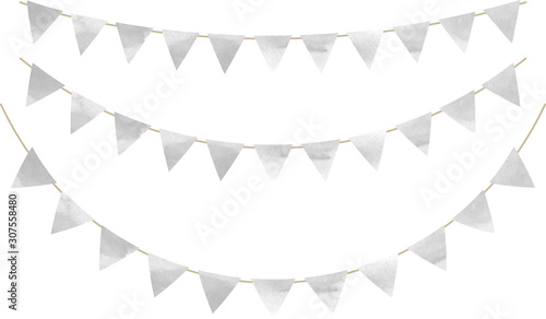 フラッグ_三角_ガーランド_水彩_シルバー_グレー_銀_クリスマス