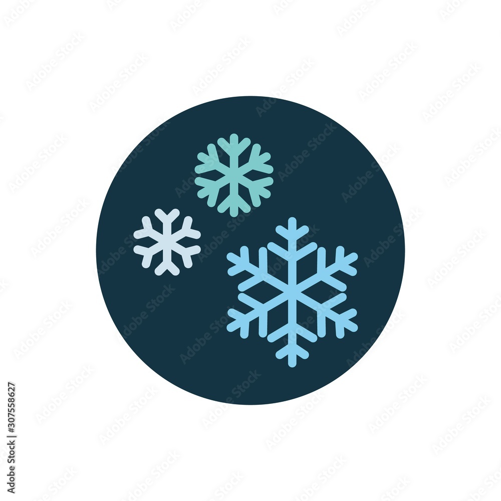 Christmas snowflakes flat icon. Round colorful button, Snowflake decoration circular vector sign. Flat style design Christmas snowflakes flat icon. Round colorful button, Snowflake decoration circular vector sign. Flat style design