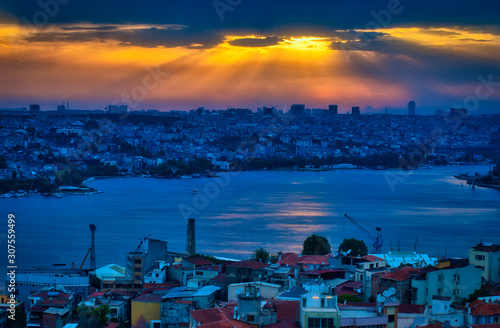 Amazing Cityscape in Istanbul, Turkey at Sunset, under an amazing Sky